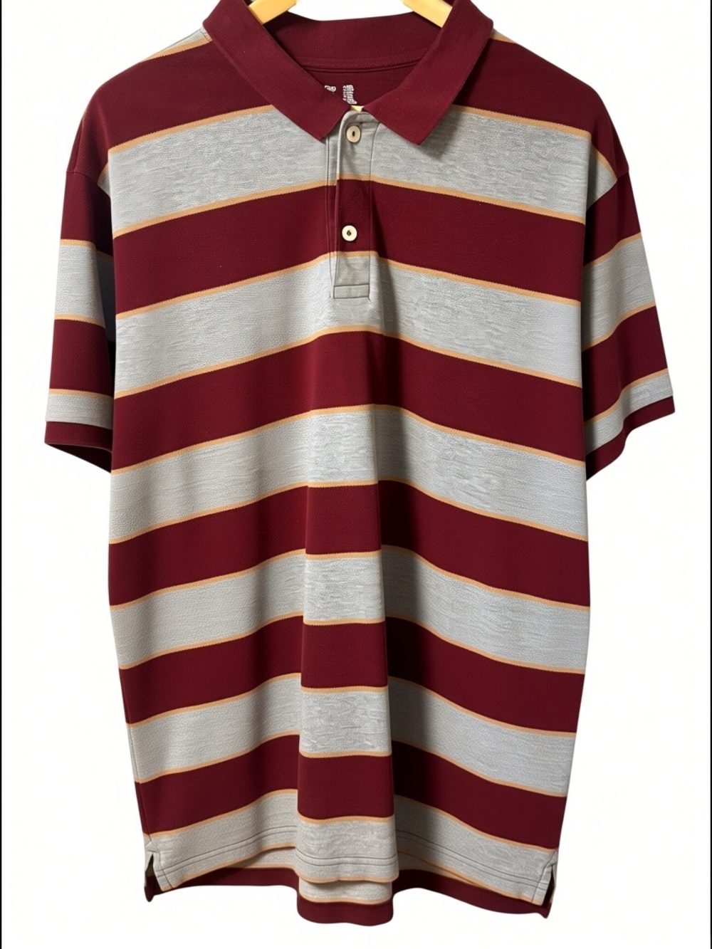 Gap Short Sleeve Polo Shirt Men’s XXL Cotton Classic Fit Striped Burgundy Grey